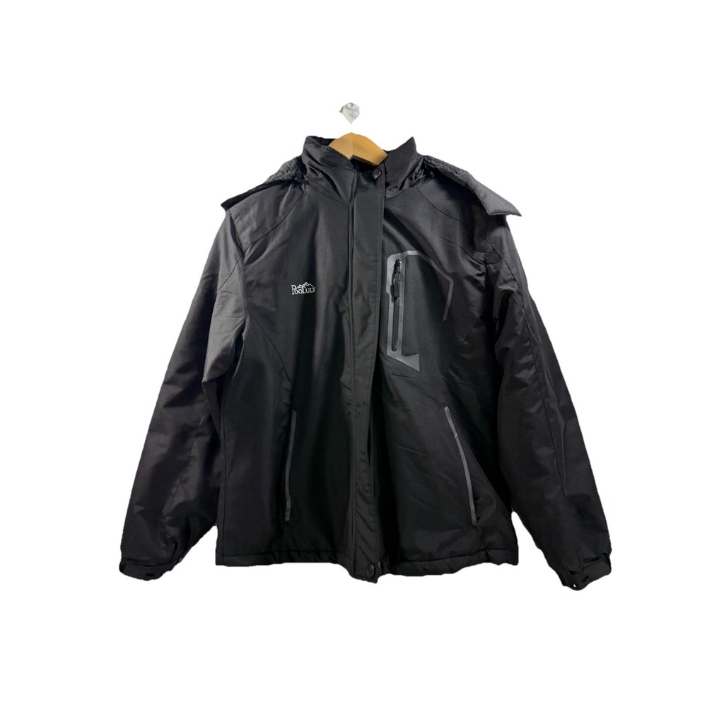 Pooluly Waterproof Ski Jacket Women's Medium Black Fleece Lined Hooded Snow